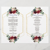 Burgundy Floral Gold Hexagon Wedding Programme Flyer (Achterkant)