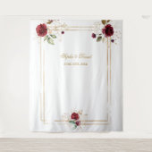 Burgundy Floral Gold Lijst Foto Booth Backdrop Wandkleed (Voorkant)