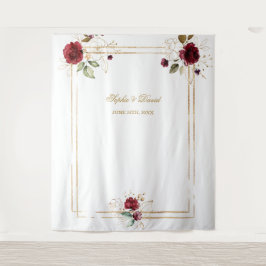Burgundy Floral Gold Lijst Foto Booth Backdrop Wandkleed