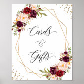 Burgundy Floral Gold Lijst Kaarten en cadeaubonen Poster (Voorkant)