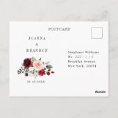Burgundy Floral Gold Lijst Navy Blue Wedding Postc Briefkaart (Achterkant)