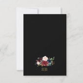 Burgundy Floral Gold Lijst Navy Blue Wedding RSVP (Achterkant)