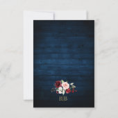 Burgundy Floral Gold Lijst Navy Blue Wedding RSVP (Achterkant)