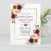 Burgundy Floral Gold Lijst Weddenschap (Staand voorkant)