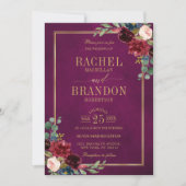 Burgundy Floral Gold Marsala Roze Rustic Wedding I Kaart (Voorkant)