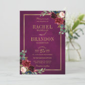 Burgundy Floral Gold Marsala Roze Rustic Wedding I Kaart (Staand voorkant)