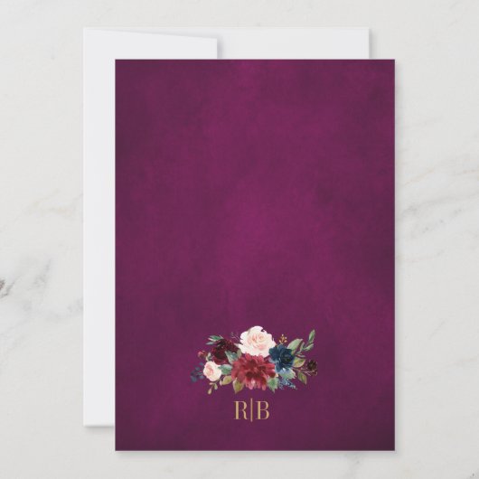 Burgundy Floral Gold Marsala Roze Rustic Wedding I Kaart (Achterkant)