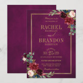 Burgundy Floral Gold Marsala Roze Rustic Wedding I Kaart (Voorkant / Achterkant)