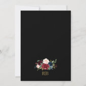 Burgundy Floral Gold Navy Blue Rustic Wedding Invi Kaart (Achterkant)