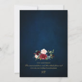 Burgundy Floral Gold Navy Blue Rustic Wedding Invi Kaart (Achterkant)
