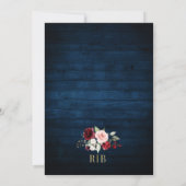Burgundy Floral Gold Navy Blue Rustic Wedding Invi Kaart (Achterkant)