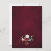 Burgundy Floral Gold Navy Blue Rustic Wedding Invi Kaart (Achterkant)