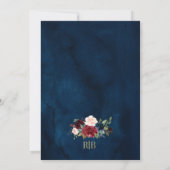 Burgundy Floral Gold Navy Blue Rustic Wedding Kaart (Achterkant)