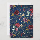 Burgundy Floral Gold Navy Blue Rustic Wedding Kaart (Achterkant)