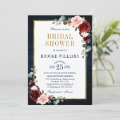 Burgundy Floral Gold Navy Blue Vrijgezellenfeest I Kaart (Staand voorkant)