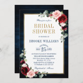 Burgundy Floral Gold Navy Blue Vrijgezellenfeest I Kaart (Voorkant / Achterkant)