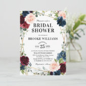 Burgundy Floral Gold Navy Blue Vrijgezellenfeest Kaart (Staand voorkant)