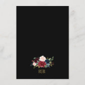 Burgundy Floral Gold Navy Blue Wedding Details Enc Informatiekaartje (Achterkant)