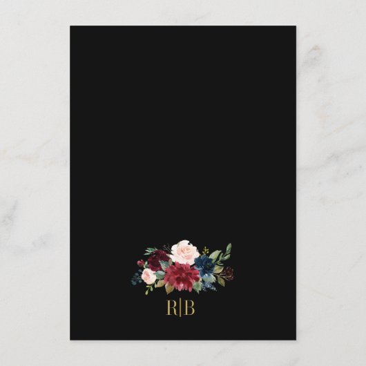 Burgundy Floral Gold Navy Blue Wedding Details Enc Informatiekaartje (Achterkant)