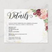 Burgundy Floral Gold Polygonal Geometric Wedding Informatiekaartje (Voorkant)
