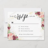 Burgundy Floral Gold Polygonal Geometric Wedding RSVP Kaartje (Voorkant)