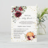 Burgundy Floral Gold Pumpkin Virtual Baby shower Kaart (Staand voorkant)