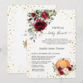 Burgundy Floral Gold Pumpkin Virtual Baby shower Kaart (Voorkant / Achterkant)