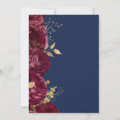 Burgundy Floral Gold Script Navy Blue Wedding Kaart (Achterkant)