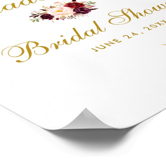 Burgundy Floral Gold Vrijgezellenfeest Welkom Poster (Hoek)