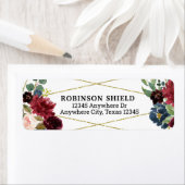 Burgundy Floral Gold Wedding Return Address Label (Insitu)