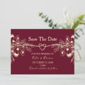 Burgundy Floral Gold Wedding Save the Date (Staand voorkant)