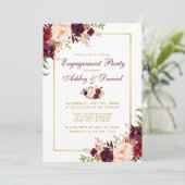 Burgundy Floral Gold Wedding Verloving Invite BB Kaart (Staand voorkant)