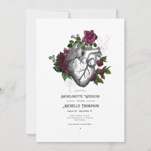 Burgundy Floral Gothic Bachelorette Weekend Kaart (Voorkant)