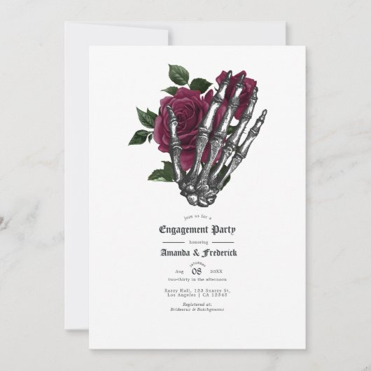 Burgundy Floral Gothic Engagement Party Kaart (Voorkant)