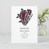 Burgundy Floral Gothic Engagement Party Kaart (Staand voorkant)