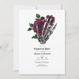 Burgundy Floral Gothic Engagement Party Kaart