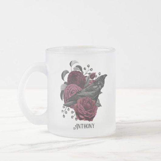 Burgundy Floral Gothic Matglas Koffiemok (Links)