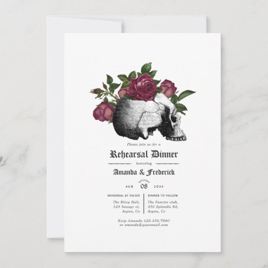 Burgundy Floral Gothic Rehearsal Dinner Invitation Kaart (Voorkant)