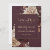 Burgundy Floral Gothic Save the Date Card Kaart (Voorkant)