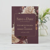 Burgundy Floral Gothic Save the Date Card Kaart (Staand voorkant)