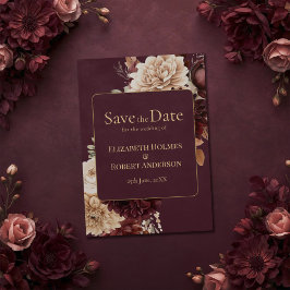 Burgundy Floral Gothic Save the Date Card Kaart