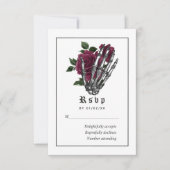 Burgundy Floral Gothic Skeleton Wedding RSVP Kaartje (Voorkant)