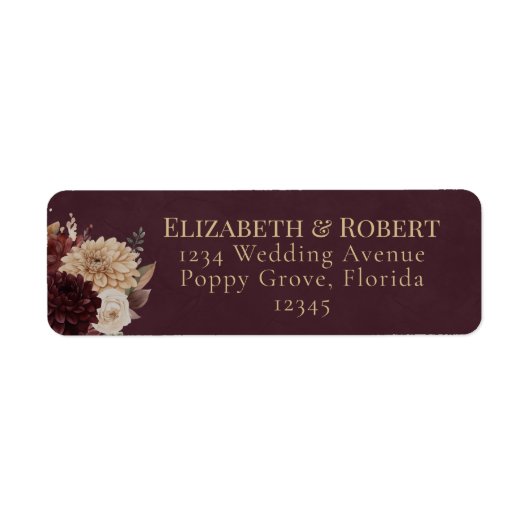 Burgundy Floral Gothic Wedding Address Label (Voorkant)