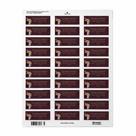 Burgundy Floral Gothic Wedding Address Label (Full Sheet)