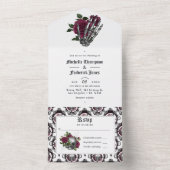 Burgundy Floral Gothic Wedding All In One Uitnodiging (Binnen)