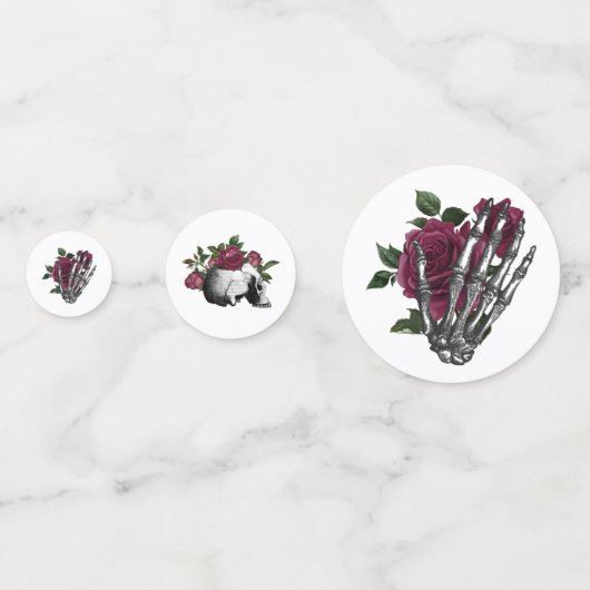 Burgundy Floral Gothic Wedding Confetti (Voorkanten)