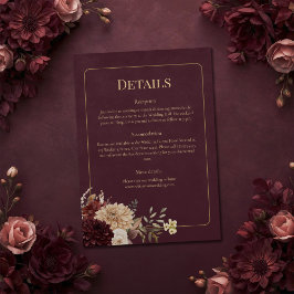 Burgundy Floral Gothic Wedding Details Card Kaart