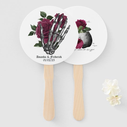 Burgundy Floral Gothic Wedding Handwaaier (Voorkant en achterkant)