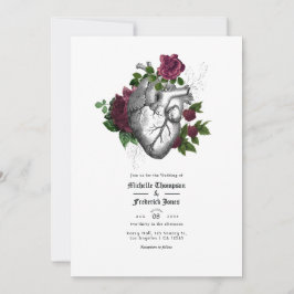 Burgundy Floral Gothic Wedding Invitation Kaart