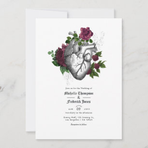 Burgundy Floral Gothic Wedding Invitation Kaart